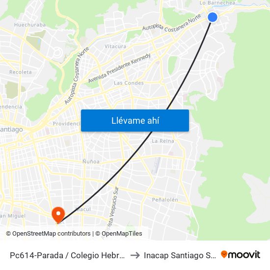 Pc614-Parada / Colegio Hebreo to Inacap Santiago Sur map