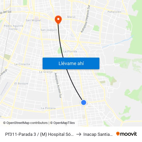 Pf311-Parada 3 / (M) Hospital Sótero Del Río to Inacap Santiago Sur map