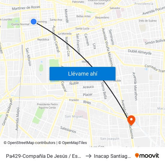 Pa429-Compañía De Jesús / Esq. Cueto to Inacap Santiago Sur map