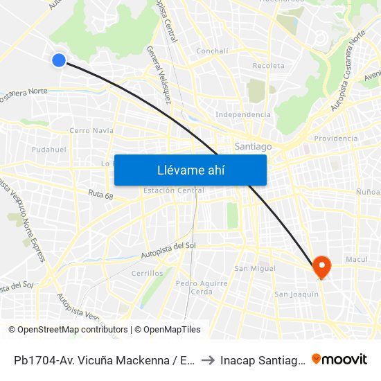 Pb1704-Av. Vicuña Mackenna / Esq. Brasil to Inacap Santiago Sur map