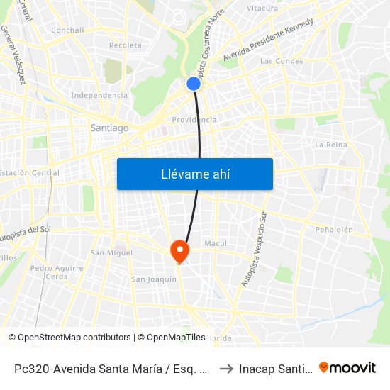 Pc320-Avenida Santa María / Esq. Puente Los Leones to Inacap Santiago Sur map