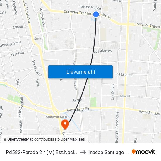 Pd582-Parada 2 / (M) Est.Nacional to Inacap Santiago Sur map