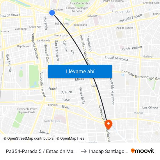 Pa354-Parada 5 / Estación Mapocho to Inacap Santiago Sur map