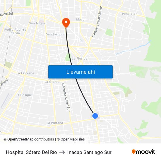 Hospital Sótero Del Río to Inacap Santiago Sur map