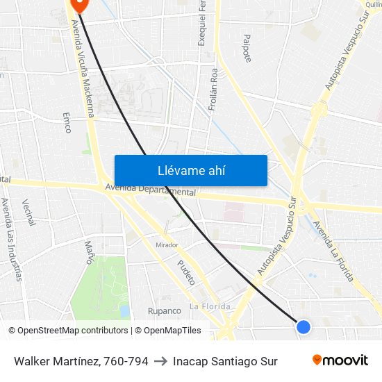 Walker Martínez, 760-794 to Inacap Santiago Sur map