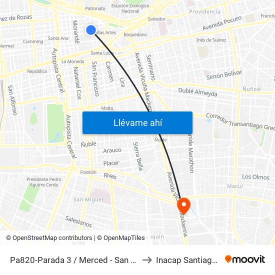 Pa820-Parada 3 / Merced - San Antonio to Inacap Santiago Sur map