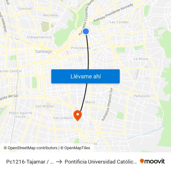 Pc1216-Tajamar / Esq. Avenida Vitacura to Pontificia Universidad Católica De Chile - Campus San Joaquín map