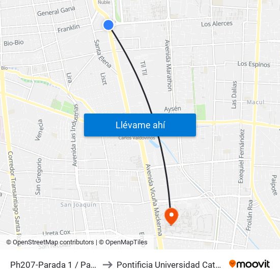 Ph207-Parada 1 / Paradero 1 Av.Vicuña Mackenna to Pontificia Universidad Católica De Chile - Campus San Joaquín map