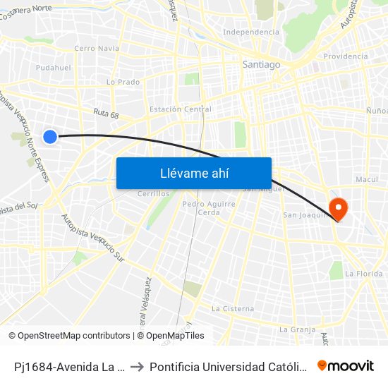 Pj1684-Avenida La Estrella / Esq. Lebreles to Pontificia Universidad Católica De Chile - Campus San Joaquín map