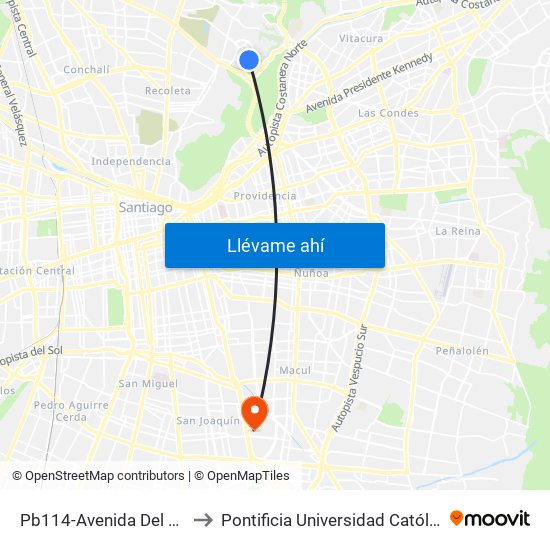 Pb114-Avenida Del Valle / Esq. Av. Santa Clara to Pontificia Universidad Católica De Chile - Campus San Joaquín map