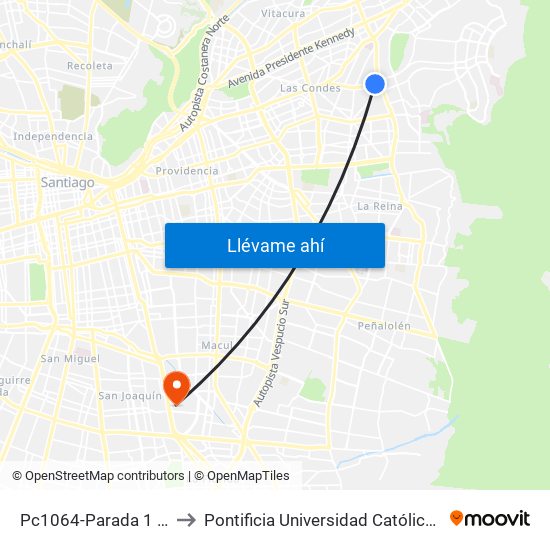 Pc1064-Parada 1 / (M) Los Dominicos to Pontificia Universidad Católica De Chile - Campus San Joaquín map