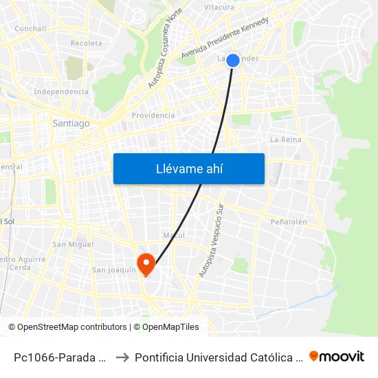 Pc1066-Parada 4 / (M) Manquehue to Pontificia Universidad Católica De Chile - Campus San Joaquín map