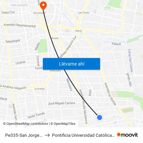 Pe335-San Jorge / Esq. Santa Cecilia to Pontificia Universidad Católica De Chile - Campus San Joaquín map