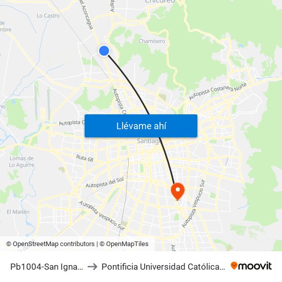Pb1004-San Ignacio / Esq. Lincoyán to Pontificia Universidad Católica De Chile - Campus San Joaquín map