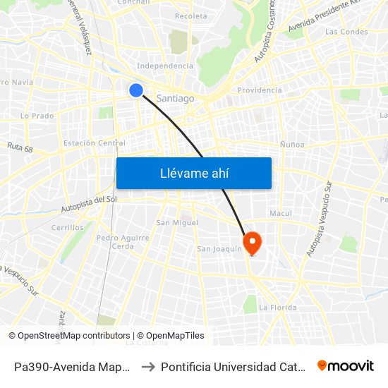 Pa390-Avenida Mapocho / Esq. Ricardo Cumming to Pontificia Universidad Católica De Chile - Campus San Joaquín map