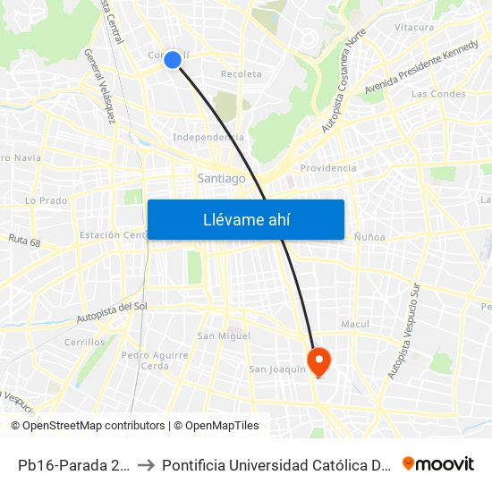 Pb16-Parada 2 / (M) Conchalí to Pontificia Universidad Católica De Chile - Campus San Joaquín map