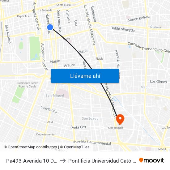 Pa493-Avenida 10 De Julio / Esq. Nataniel Cox to Pontificia Universidad Católica De Chile - Campus San Joaquín map