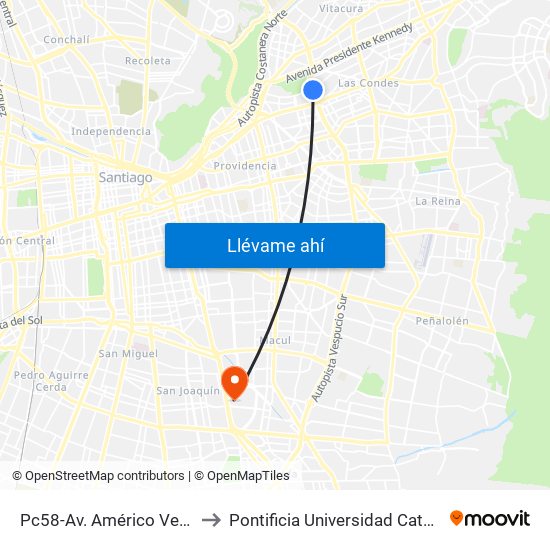 Pc58-Av. Américo Vespucio / Esq. Av. Pdte. Riesco to Pontificia Universidad Católica De Chile - Campus San Joaquín map