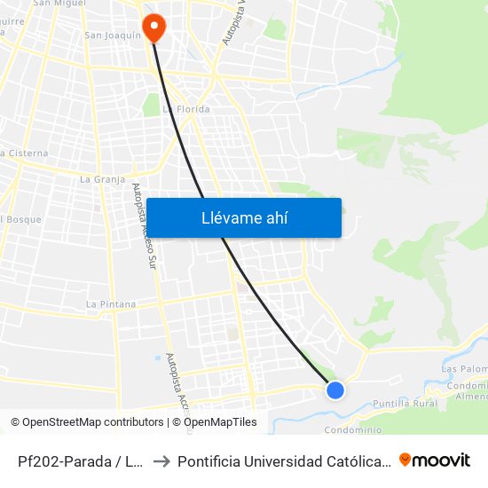 Pf202-Parada / Lomas De Eyzaguirre to Pontificia Universidad Católica De Chile - Campus San Joaquín map