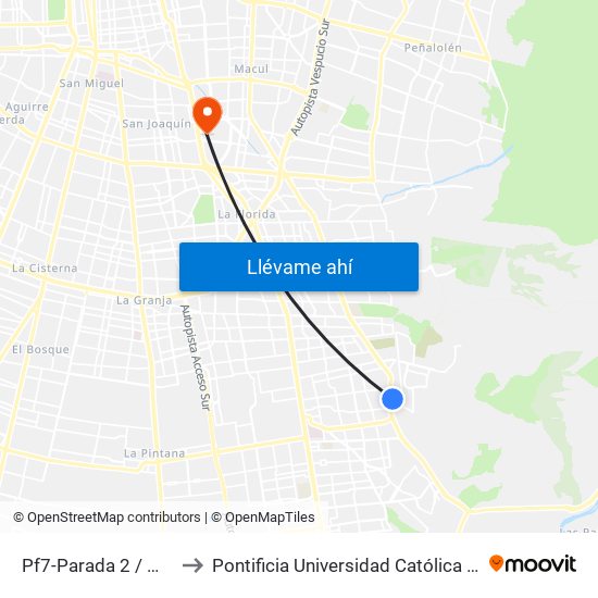 Pf7-Parada 2 / Mall Plaza Tobalaba to Pontificia Universidad Católica De Chile - Campus San Joaquín map