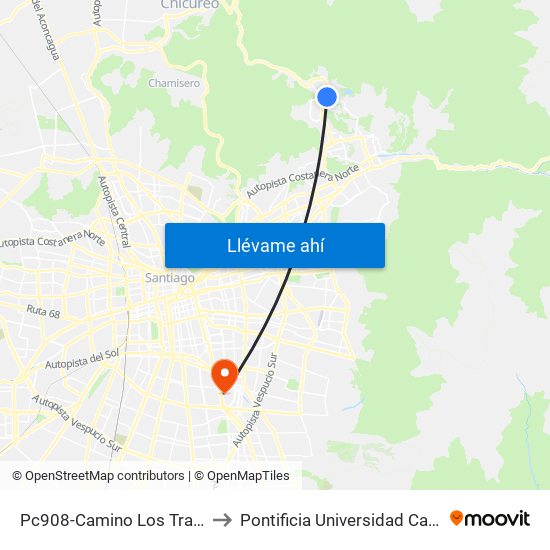 Pc908-Camino Los Trapenses / Esq. Pedro Lira Urquieta to Pontificia Universidad Católica De Chile - Campus San Joaquín map