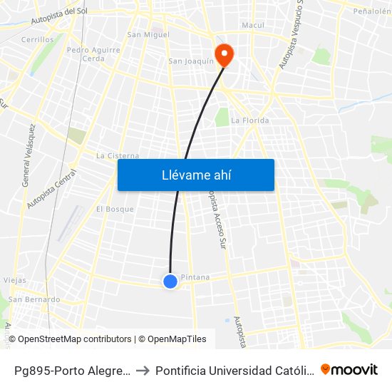 Pg895-Porto Alegre / Esq. Ciudad De México to Pontificia Universidad Católica De Chile - Campus San Joaquín map