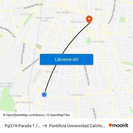 Pg374-Parada 1 / (M) Hospital El Pino to Pontificia Universidad Católica De Chile - Campus San Joaquín map