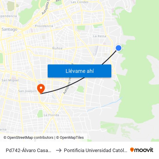 Pd742-Álvaro Casanova / Esq. Avenida Larraín to Pontificia Universidad Católica De Chile - Campus San Joaquín map