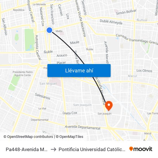 Pa448-Avenida Matta / Esq. San Diego to Pontificia Universidad Católica De Chile - Campus San Joaquín map