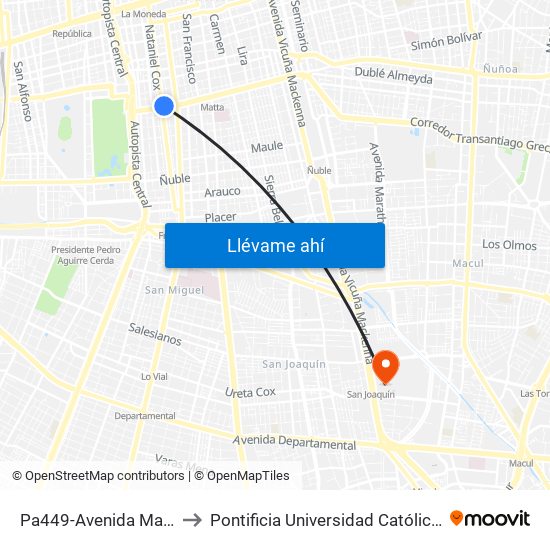 Pa449-Avenida Matta / Esq. Nataniel Cox to Pontificia Universidad Católica De Chile - Campus San Joaquín map