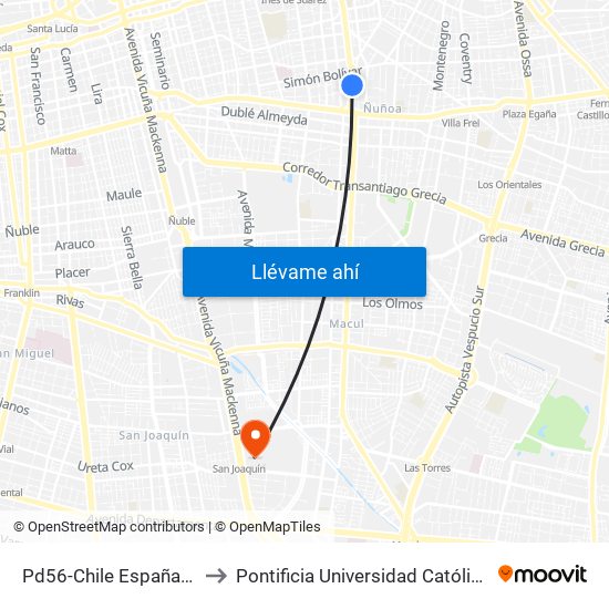 Pd56-Chile España / Esq. Alonso De Ercilla to Pontificia Universidad Católica De Chile - Campus San Joaquín map