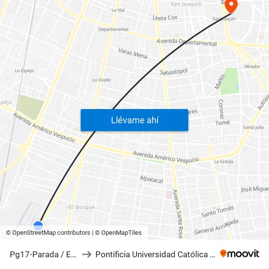 Pg17-Parada / Escuela De Aviación to Pontificia Universidad Católica De Chile - Campus San Joaquín map