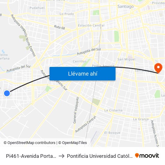 Pi461-Avenida Portales / Esq. Av. Las Naciones to Pontificia Universidad Católica De Chile - Campus San Joaquín map