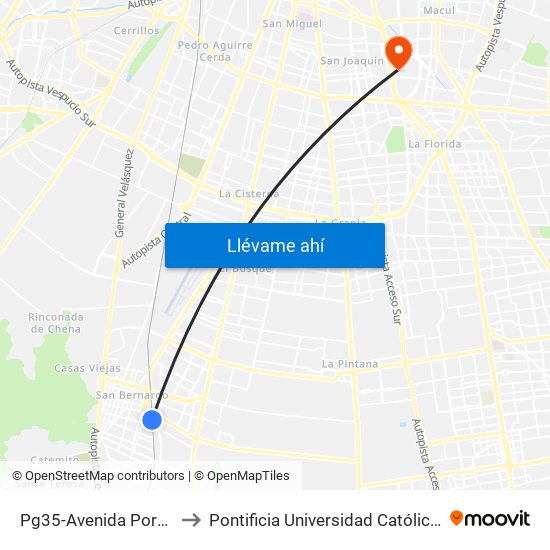 Pg35-Avenida Portales / Esq. Esmeralda to Pontificia Universidad Católica De Chile - Campus San Joaquín map