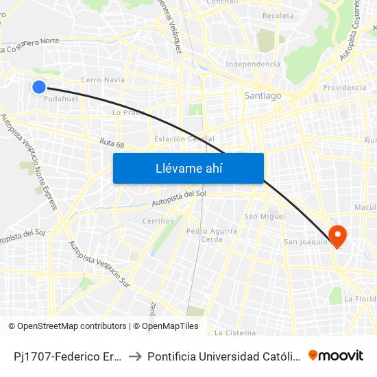 Pj1707-Federico Errázuriz / Esq. Forestales to Pontificia Universidad Católica De Chile - Campus San Joaquín map