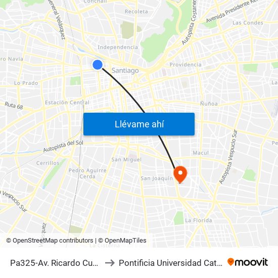 Pa325-Av. Ricardo Cumming / Esq. Avenida Mapocho to Pontificia Universidad Católica De Chile - Campus San Joaquín map