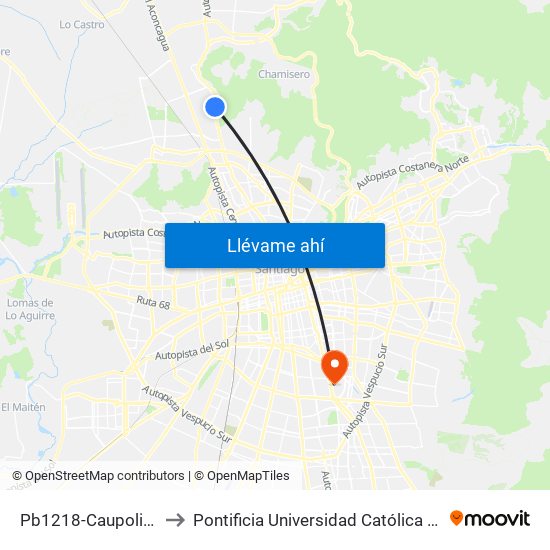 Pb1218-Caupolicán / Esq. Lautaro to Pontificia Universidad Católica De Chile - Campus San Joaquín map