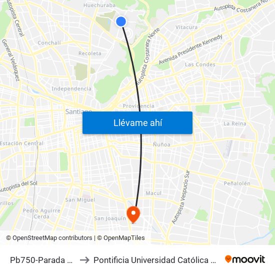 Pb750-Parada / Espacio Riesco to Pontificia Universidad Católica De Chile - Campus San Joaquín map