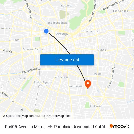 Pa405-Avenida Mapocho / Esq. General Bulnes to Pontificia Universidad Católica De Chile - Campus San Joaquín map