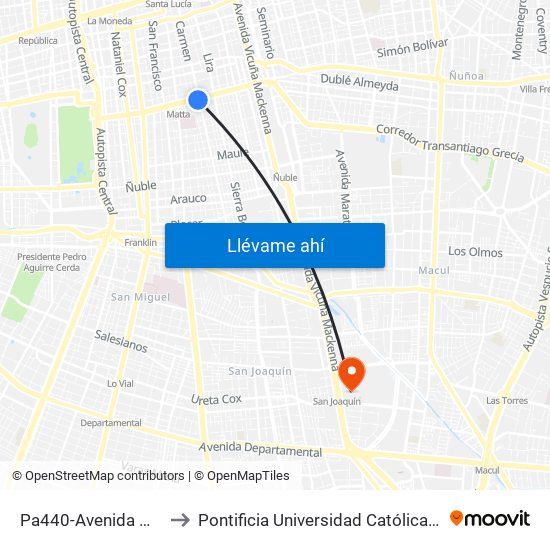 Pa440-Avenida Matta / Esq. Carmen to Pontificia Universidad Católica De Chile - Campus San Joaquín map
