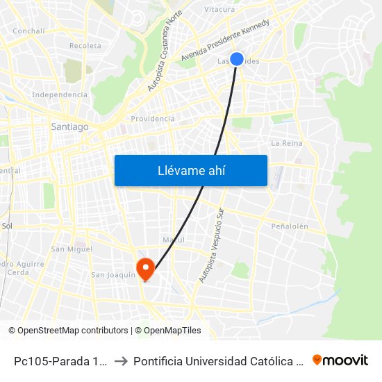 Pc105-Parada 1 / (M) Manquehue to Pontificia Universidad Católica De Chile - Campus San Joaquín map