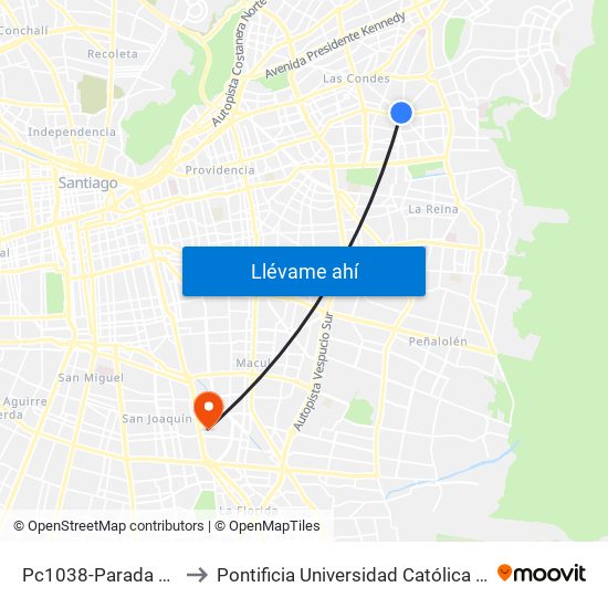 Pc1038-Parada 1 / Rotonda Atenas to Pontificia Universidad Católica De Chile - Campus San Joaquín map