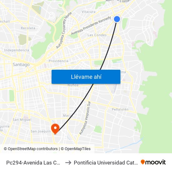 Pc294-Avenida Las Condes / Esq. Av. Padre H. Central to Pontificia Universidad Católica De Chile - Campus San Joaquín map