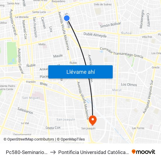 Pc580-Seminario / Esq. Santa Isabel to Pontificia Universidad Católica De Chile - Campus San Joaquín map