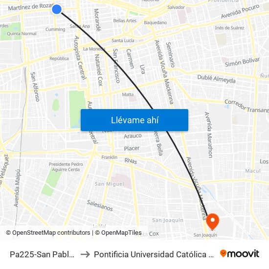 Pa225-San Pablo / Esq. Maturana to Pontificia Universidad Católica De Chile - Campus San Joaquín map