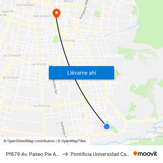 Pf879-Av. Paseo Pie Andino / Esq. Av. Eduardo Cordero to Pontificia Universidad Católica De Chile - Campus San Joaquín map