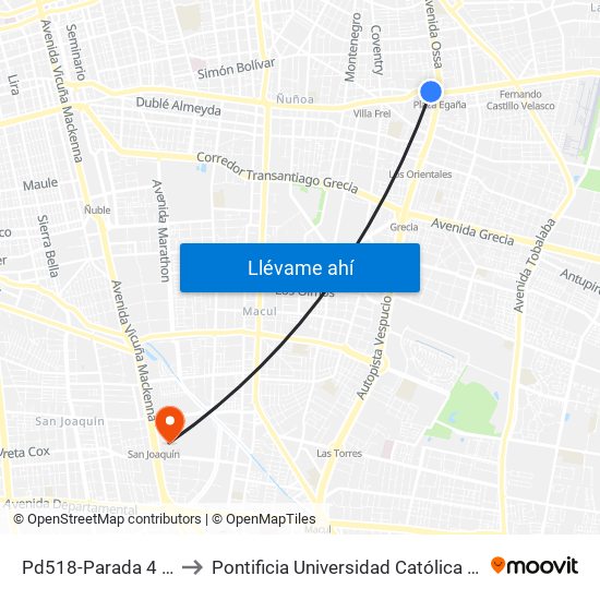 Pd518-Parada 4 / (M) Plaza Egaña to Pontificia Universidad Católica De Chile - Campus San Joaquín map