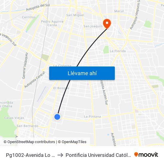 Pg1002-Avenida Lo Blanco / Esq. Las Quintas to Pontificia Universidad Católica De Chile - Campus San Joaquín map