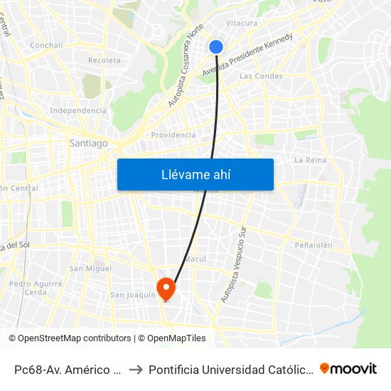 Pc68-Av. Américo Vespucio / Esq. Espoz to Pontificia Universidad Católica De Chile - Campus San Joaquín map