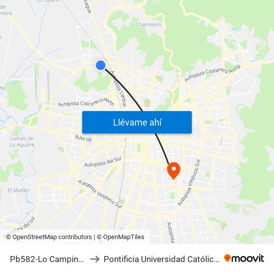 Pb582-Lo Campino / Esq. Carampangue to Pontificia Universidad Católica De Chile - Campus San Joaquín map